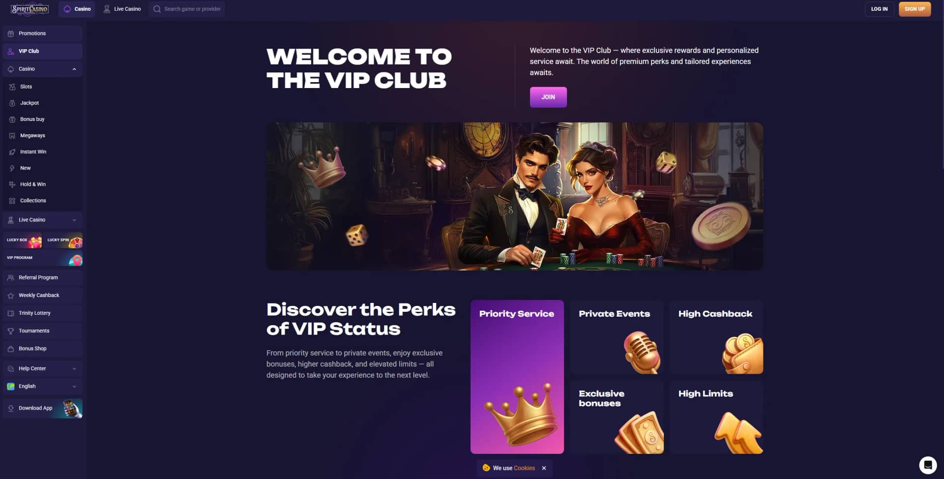 Spirit Casino VIP Page