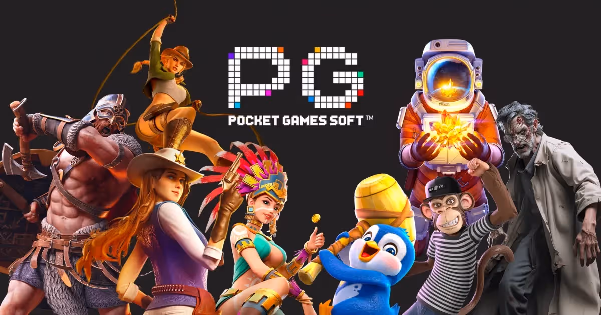 PG Soft Slot Provider Banner with game characters and logo