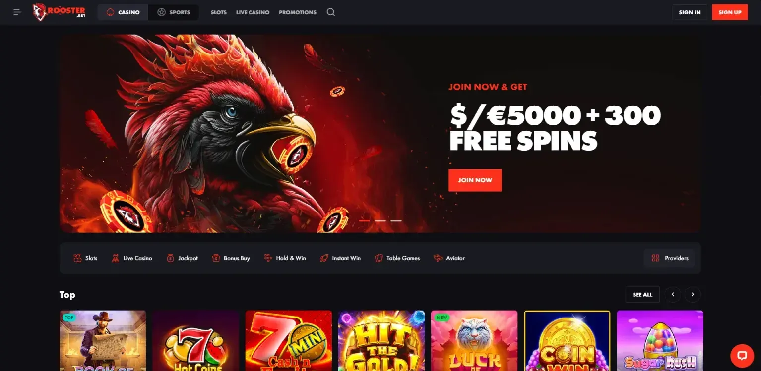 Rooster Bet home page